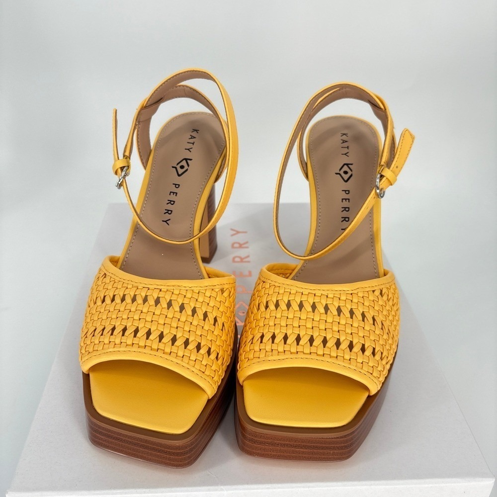 Katy Perry Platform Heels Woven Steady Ankle Strap Block Heel Sandals Yellow 8.5 - Picture 5 of 12